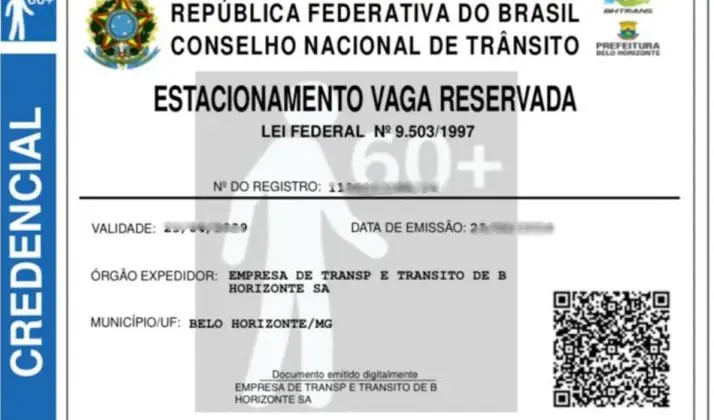 Cartão de estacionamento Para Idoso